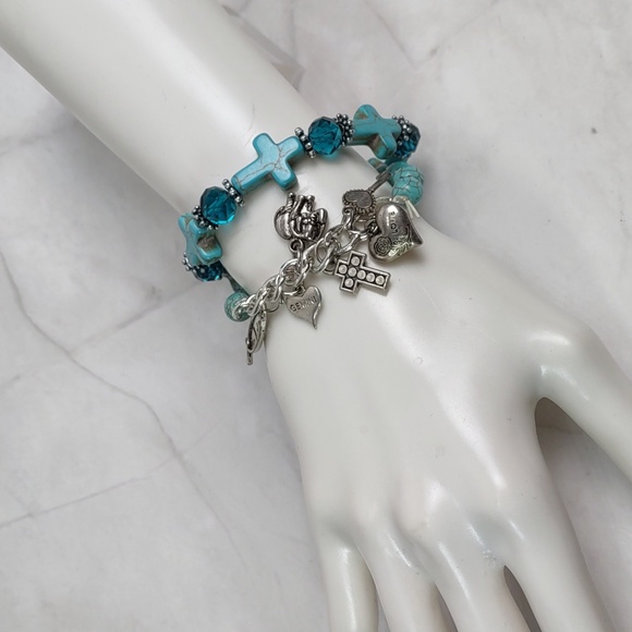2pc Turquoise Howlite Stretch Bracelets - Picture 2 of 6